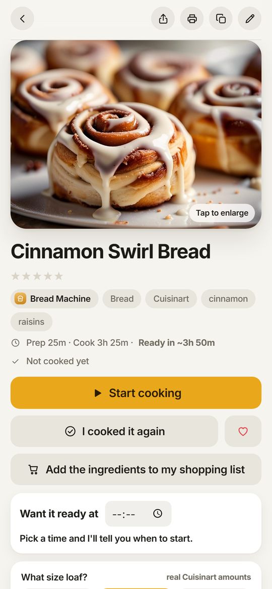 A bread machine recipe page